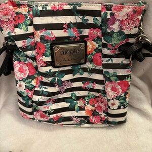Nicole by Nicole Miller stripe floral handbag 14” x 12”